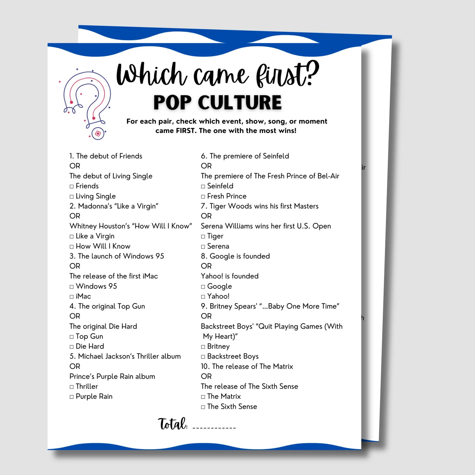 Pop Culture Trivia Game Which Came First