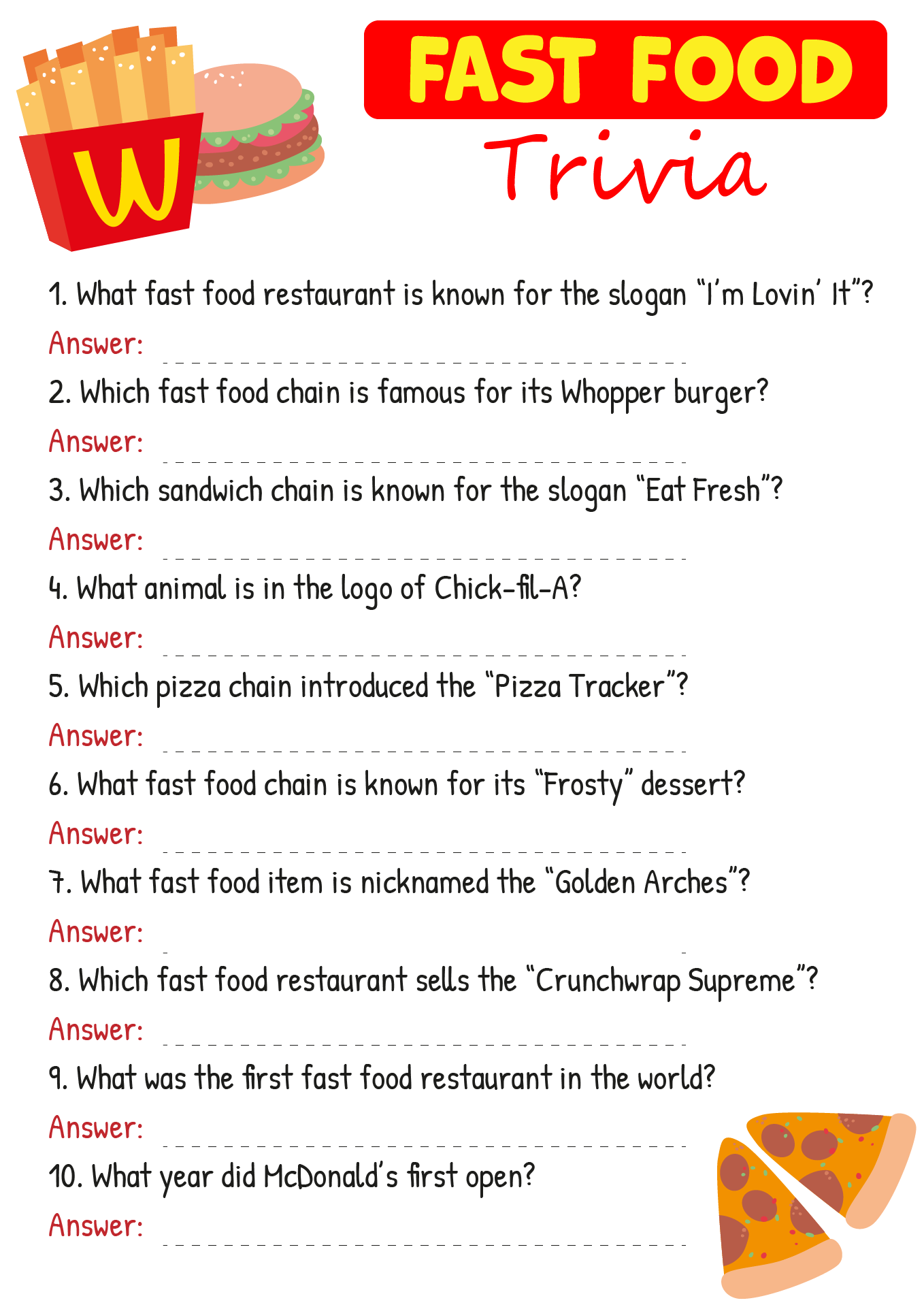 Post Printable Food Trivia 156947