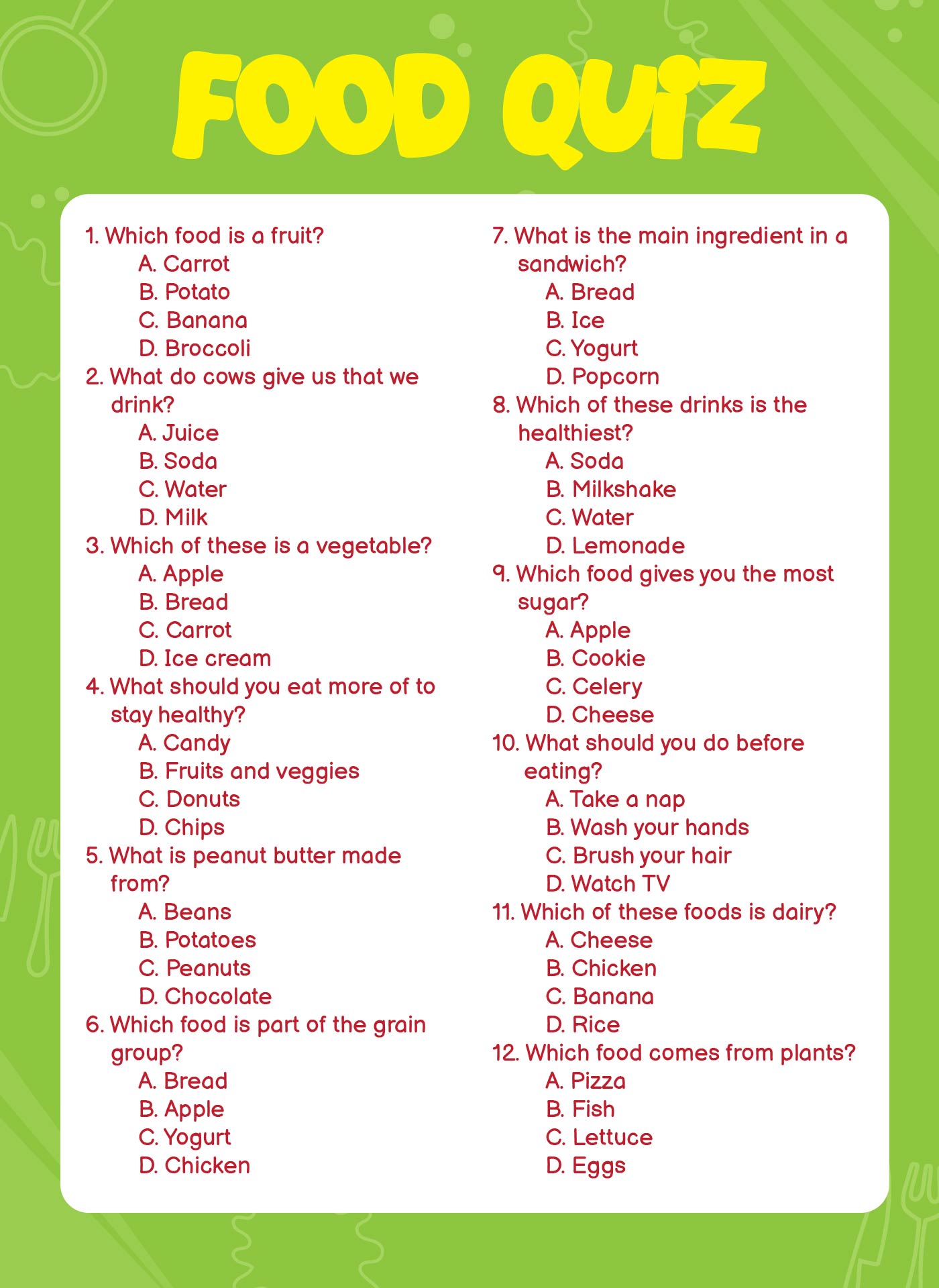 Post Printable Food Trivia Questions 200791