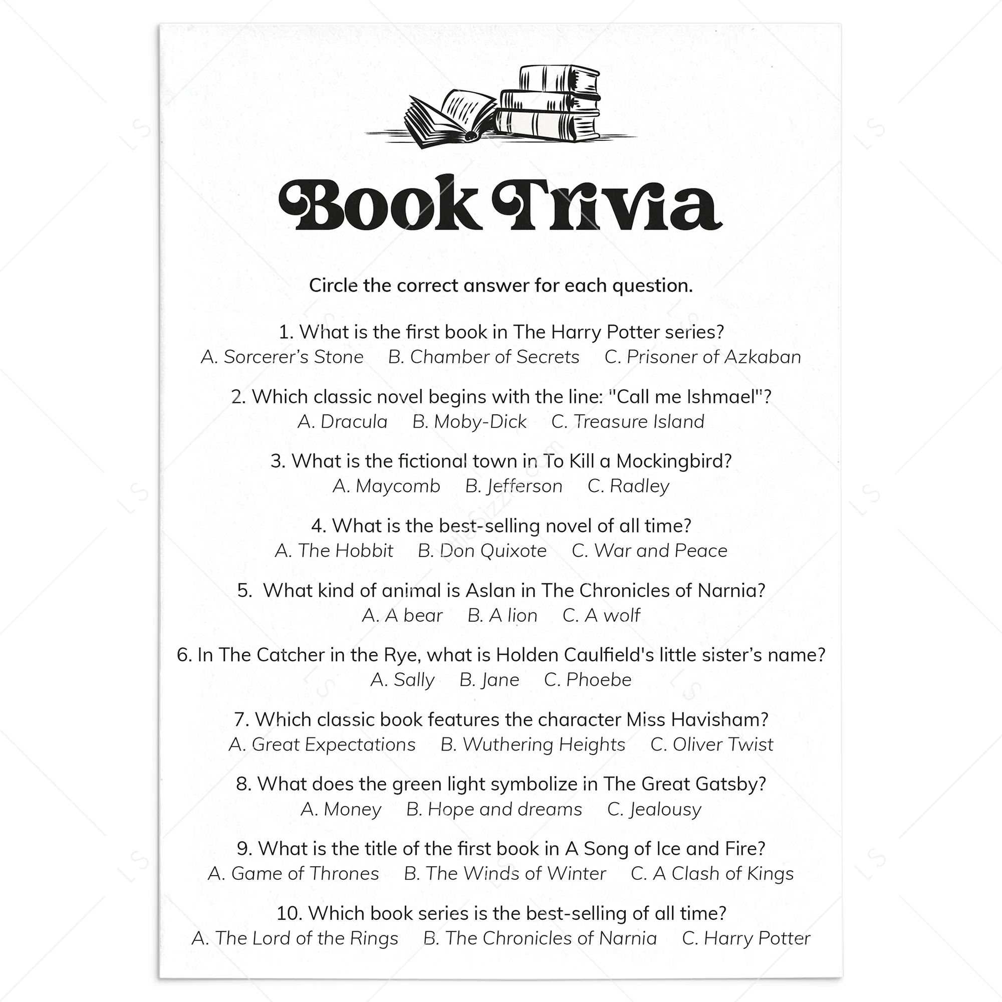 Printable Book Quiz Questions And Answers Printable Book Quiz Questions And Answers