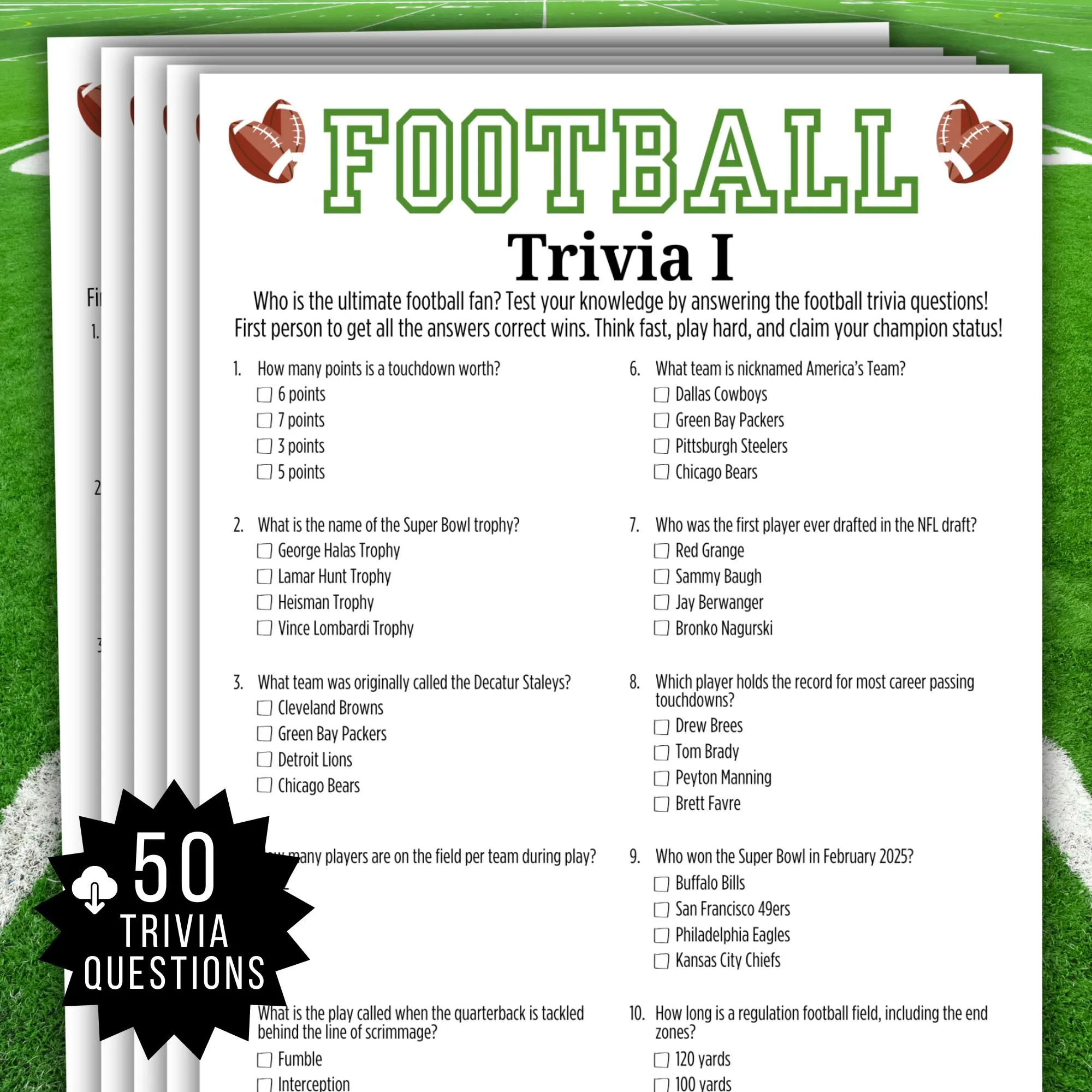 Printable Football Trivia Questions Printable Football Trivia Questions