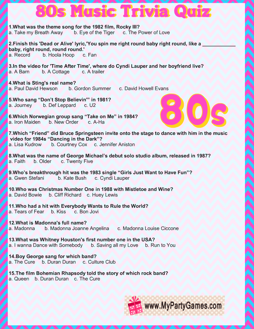 Printable Music Quiz Printable Music Quiz
