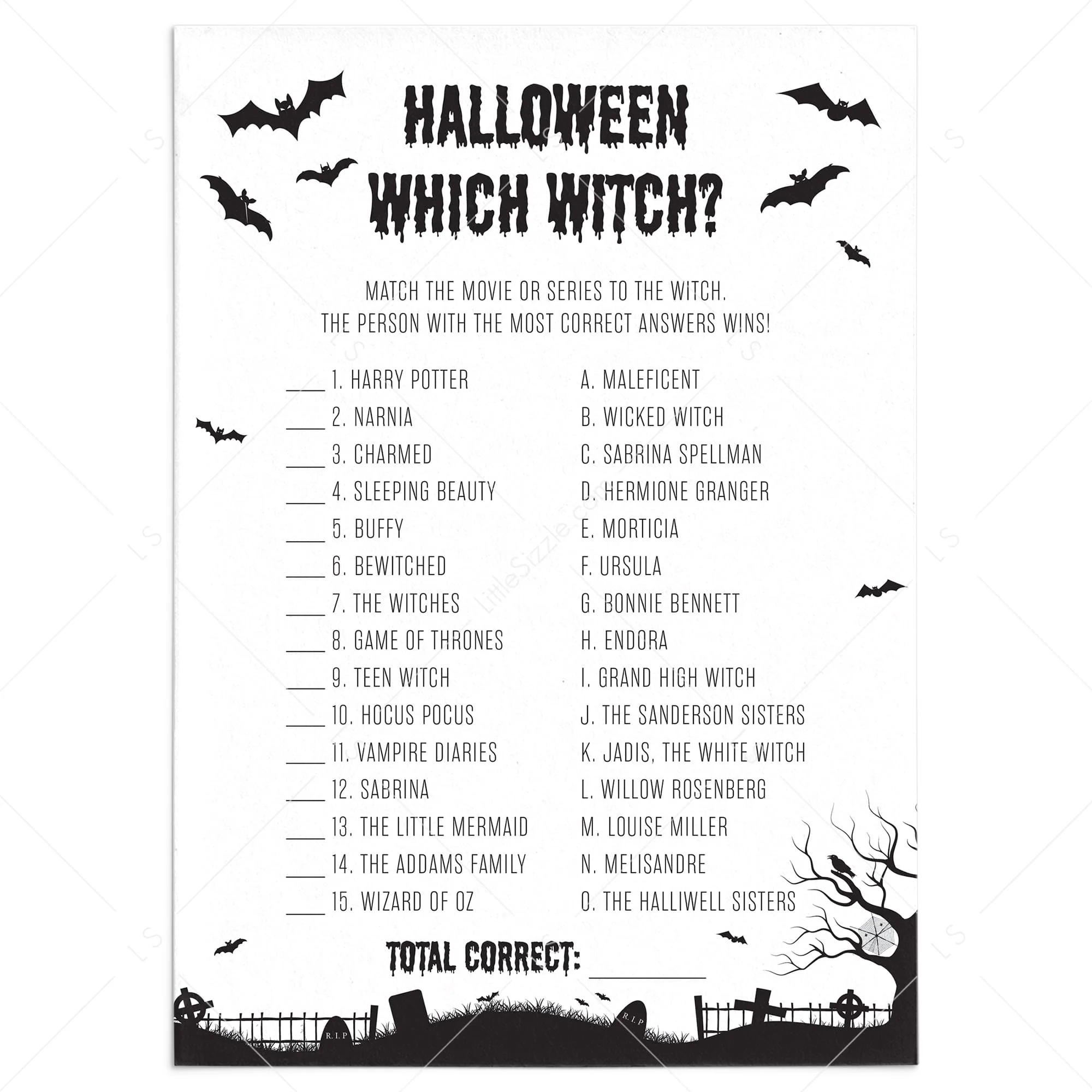 Printable Witches Trivia Game For Halloween Party