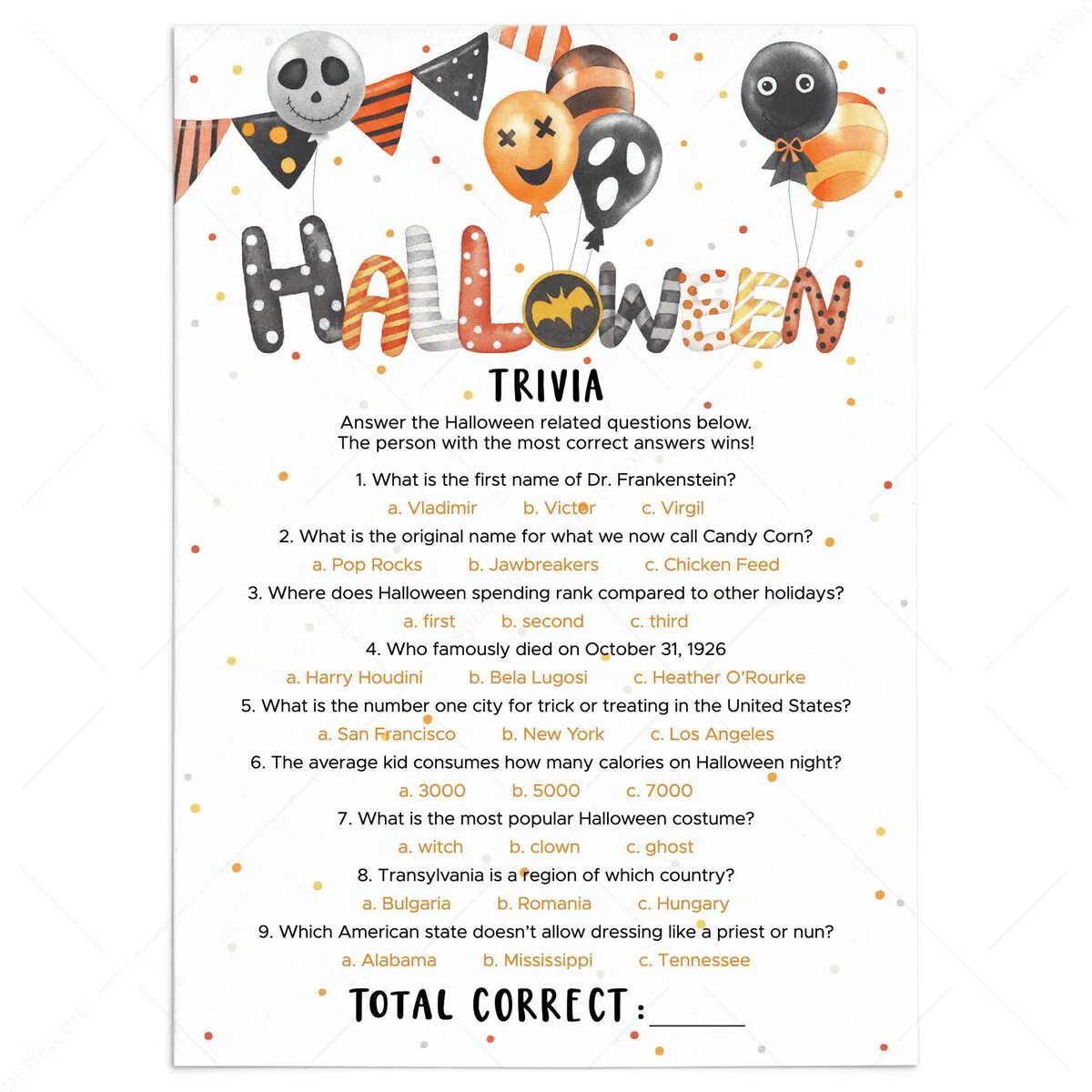 Spooky Halloween Trivia Questions And Answers Printable Spooky Halloween Trivia Questions And Answers Printable