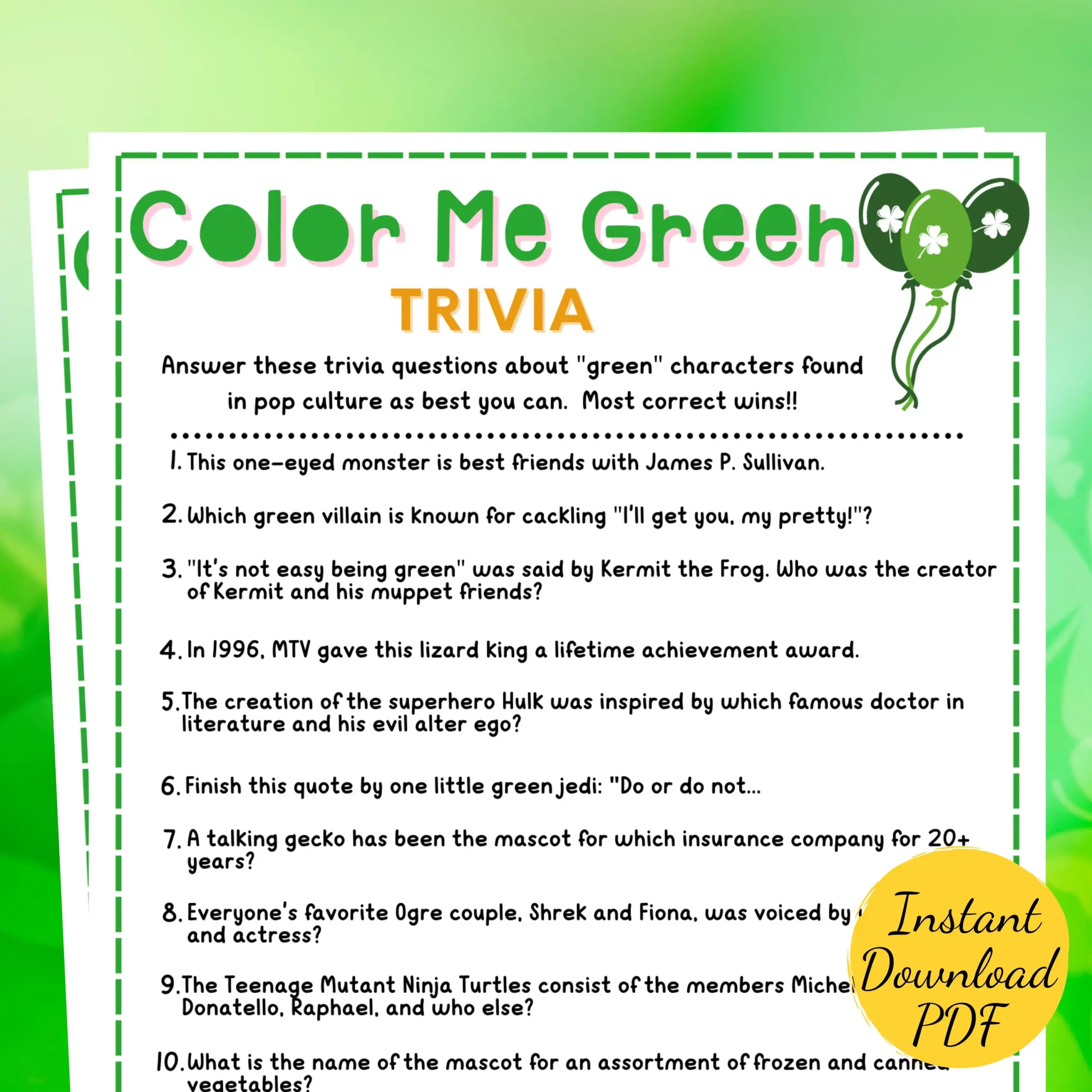 St Patricks Day Trivia Game Color Me St Patricks Day Trivia Game Color Me