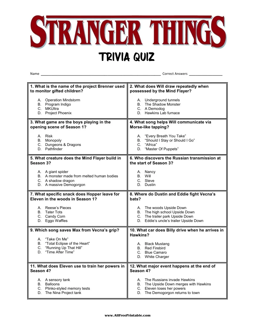 Stranger Things Trivia Quiz