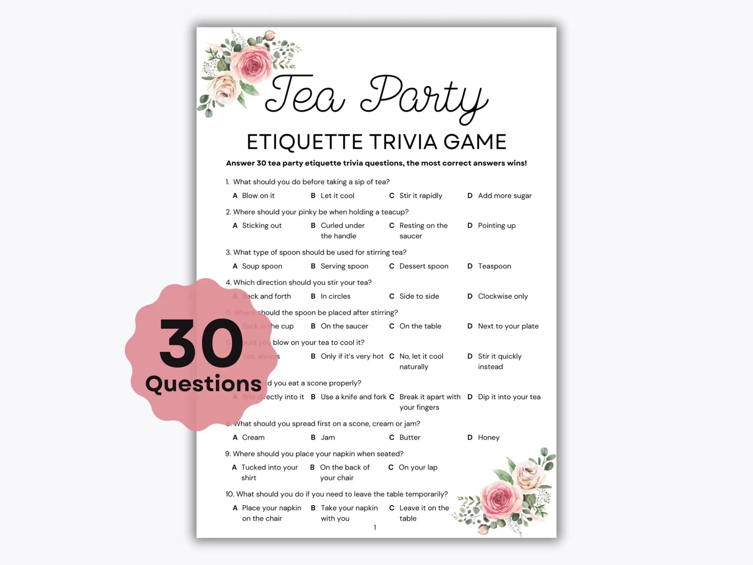 Tea Party Etiquette Trivia Game 30