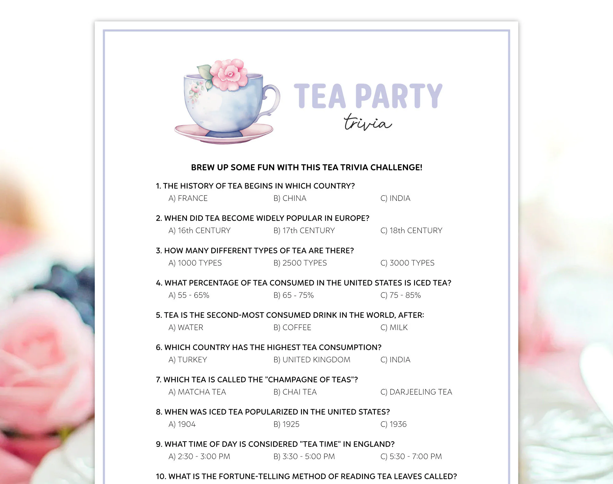 Tea Party Trivia For Kids Tea Trivia Tea Party Trivia For Kids Tea Trivia