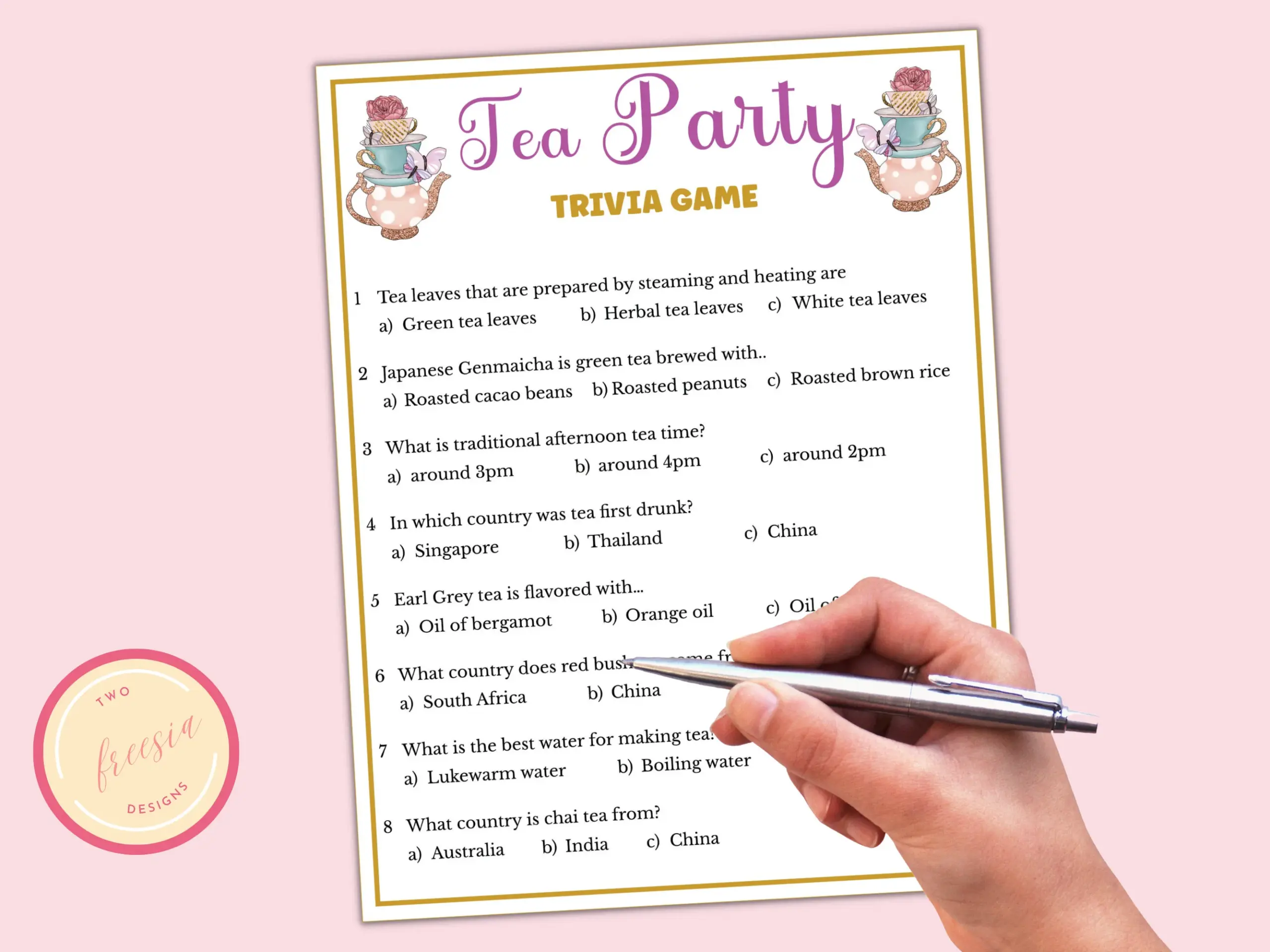Tea Party Trivia Game Printable Tea Tea Party Trivia Game Printable Tea