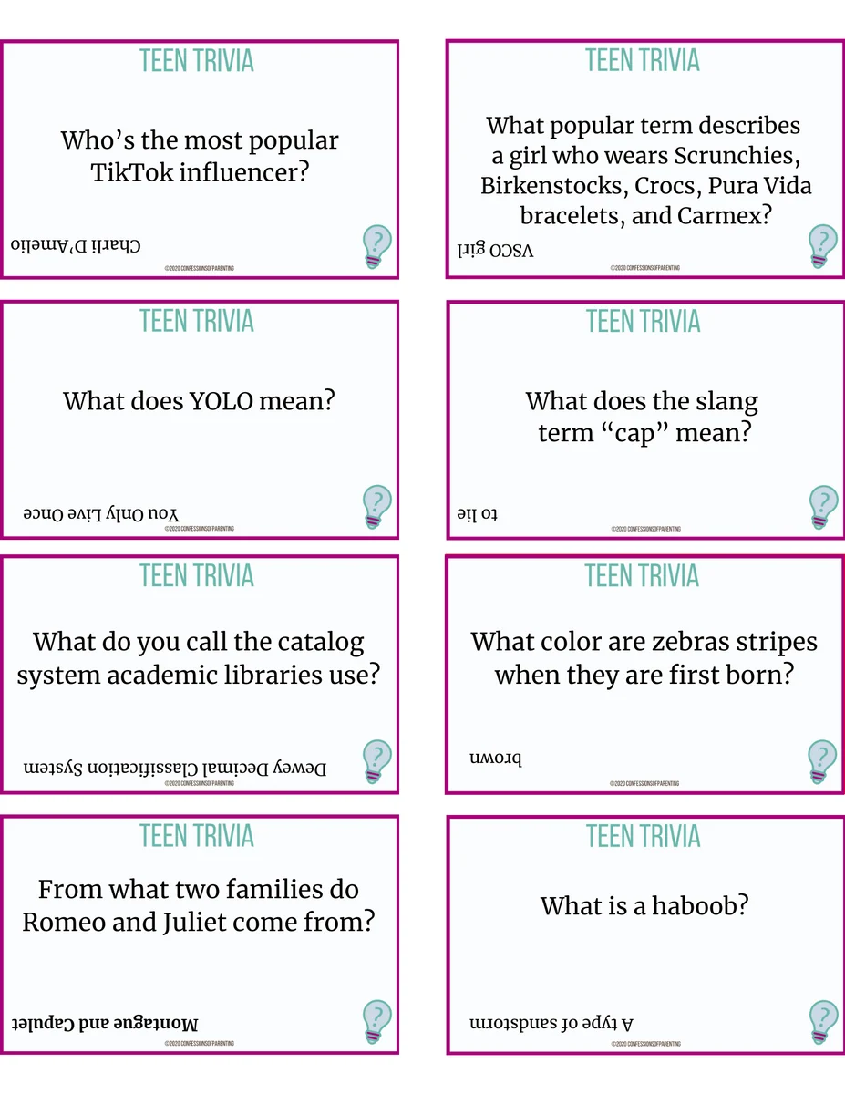Teen Trivia Questions Printable Teen Trivia Questions Printable