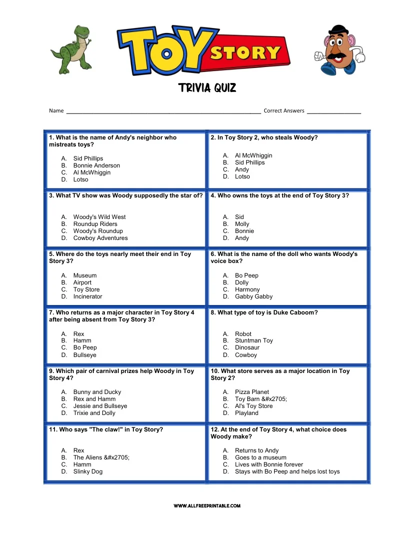 Toy Story Trivia Quiz Toy Story Trivia Quiz