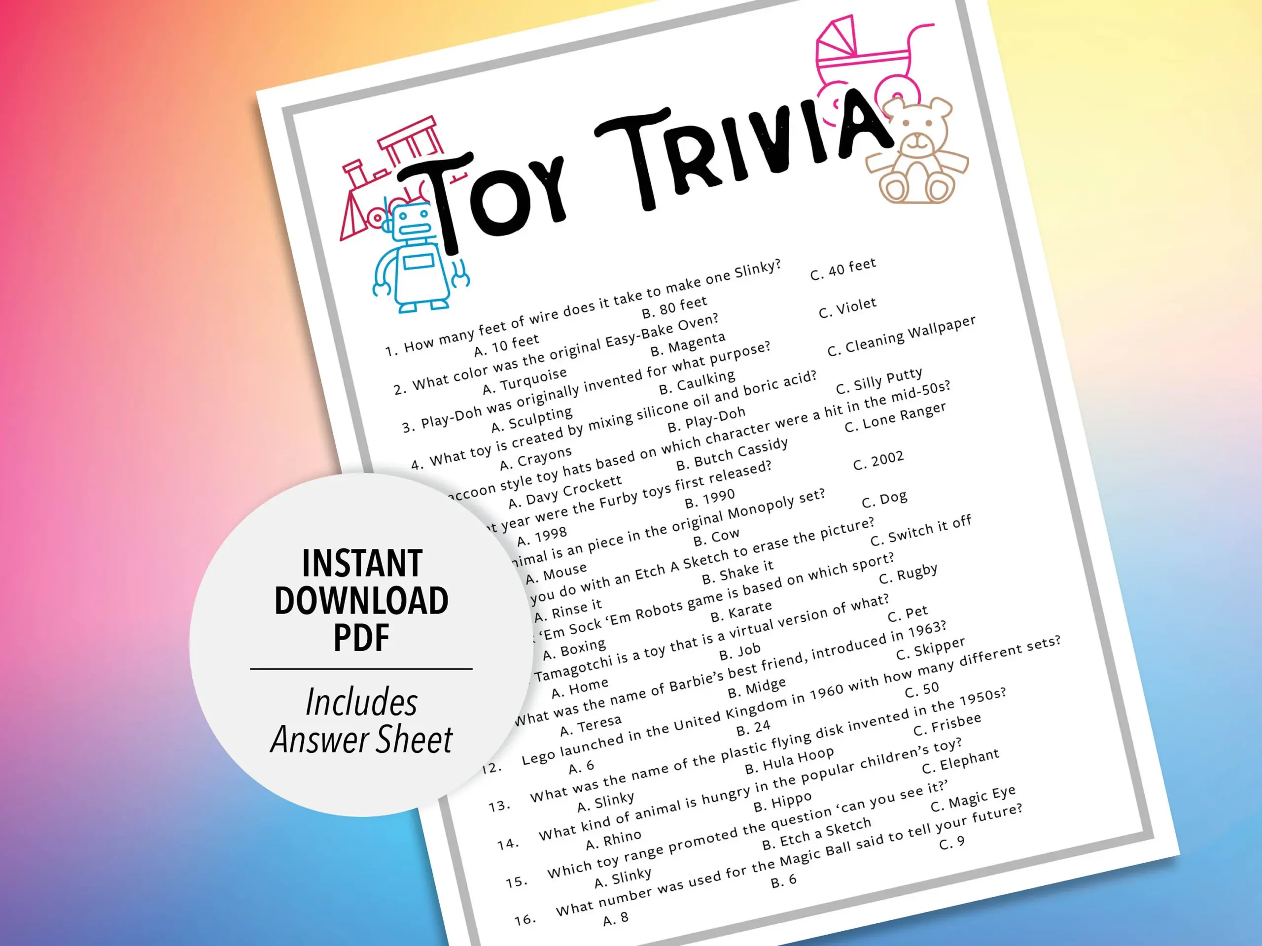 Toy Trivia Game Printable Toys Quiz Pdf