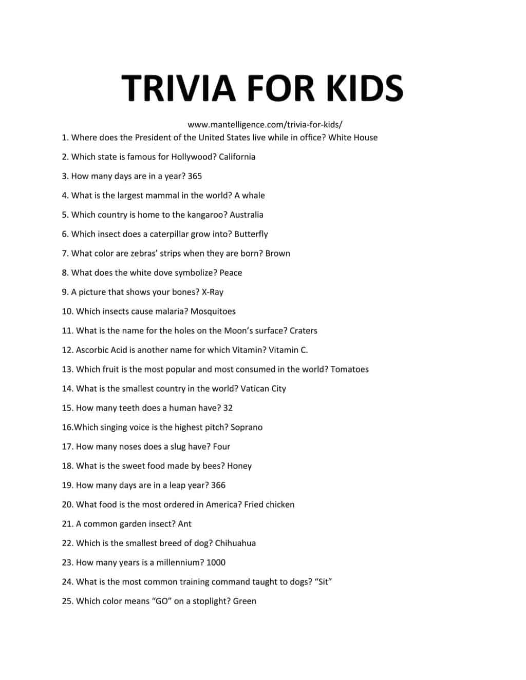 Trivia For Kids