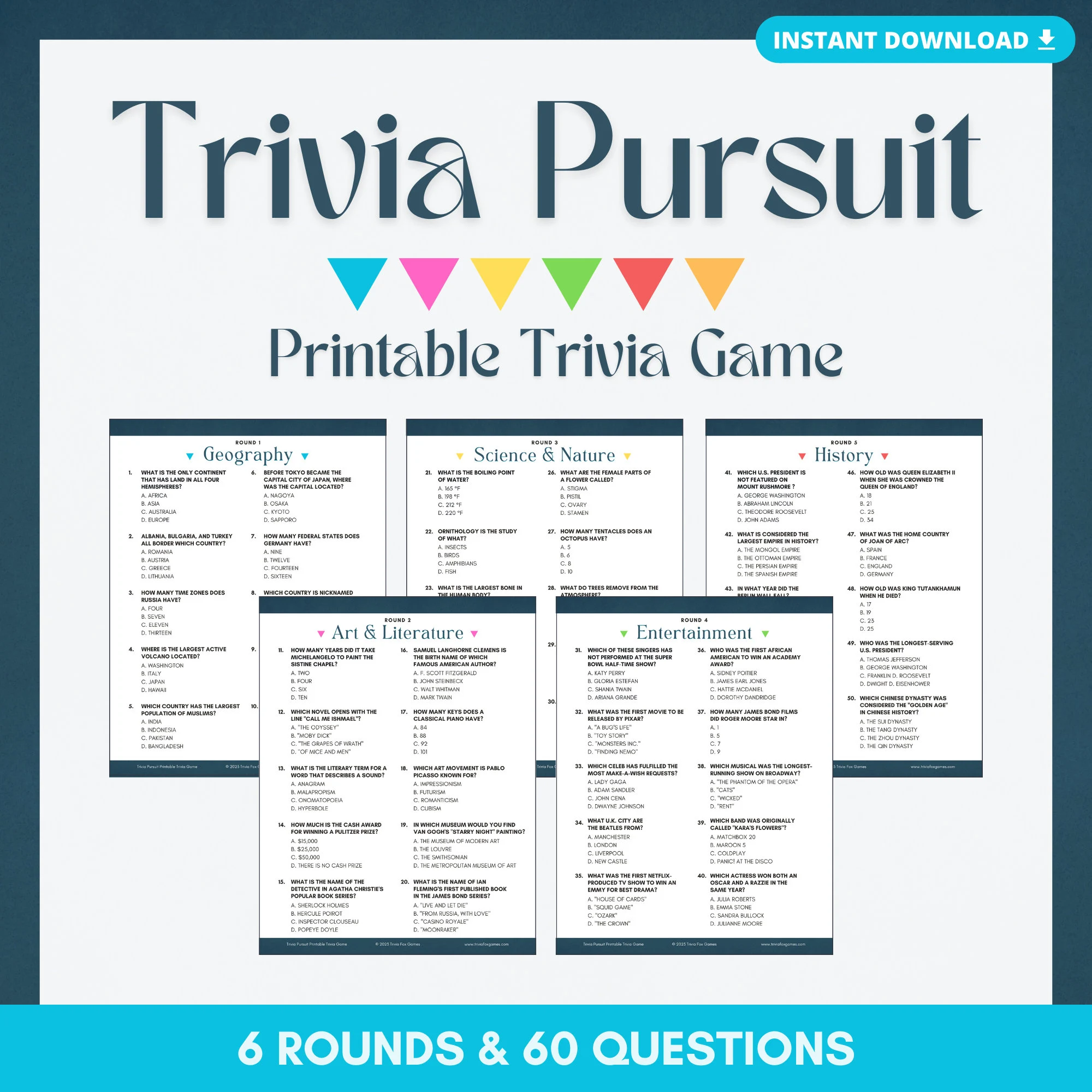 Trivia Pursuit Printable Game 6 Rounds Trivia Pursuit Printable Game 6 Rounds