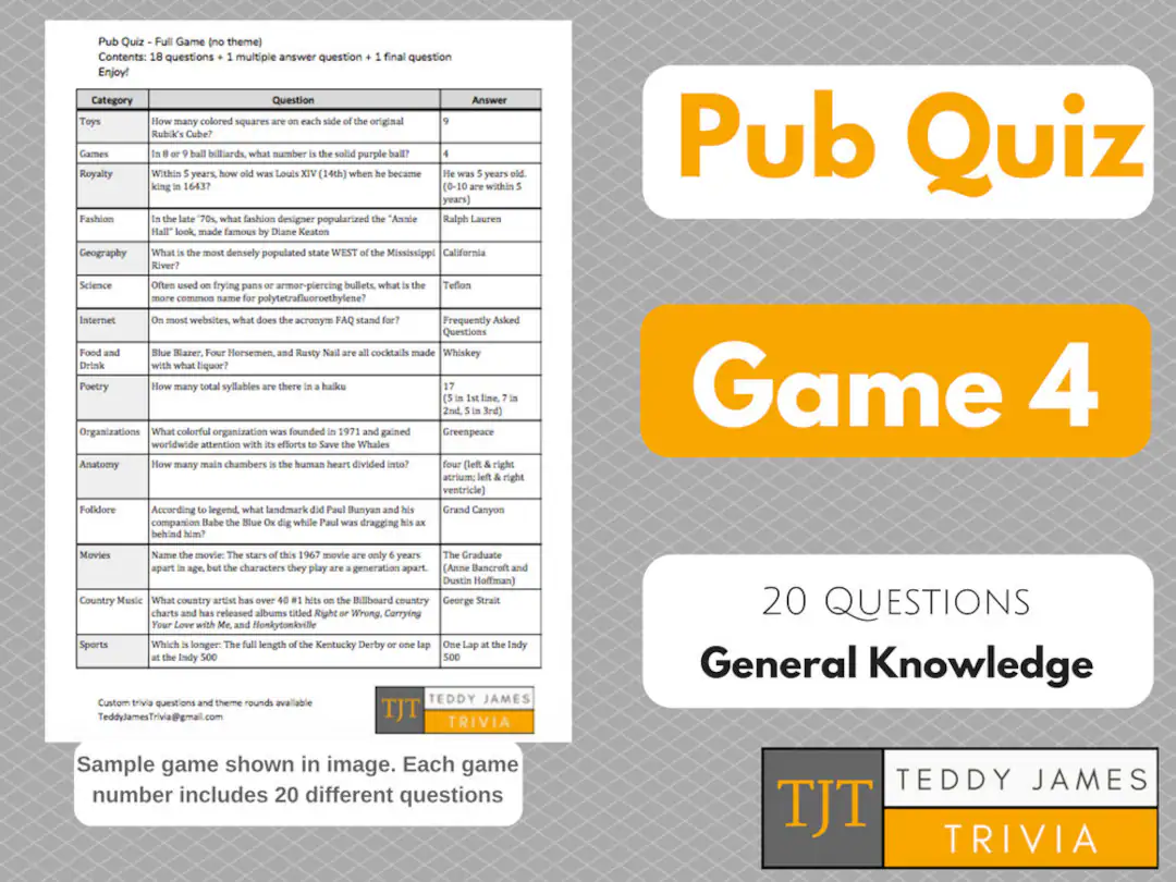 Trivia Questions For Pub Quiz Game 4 20 Trivia Questions For Pub Quiz Game 4 20