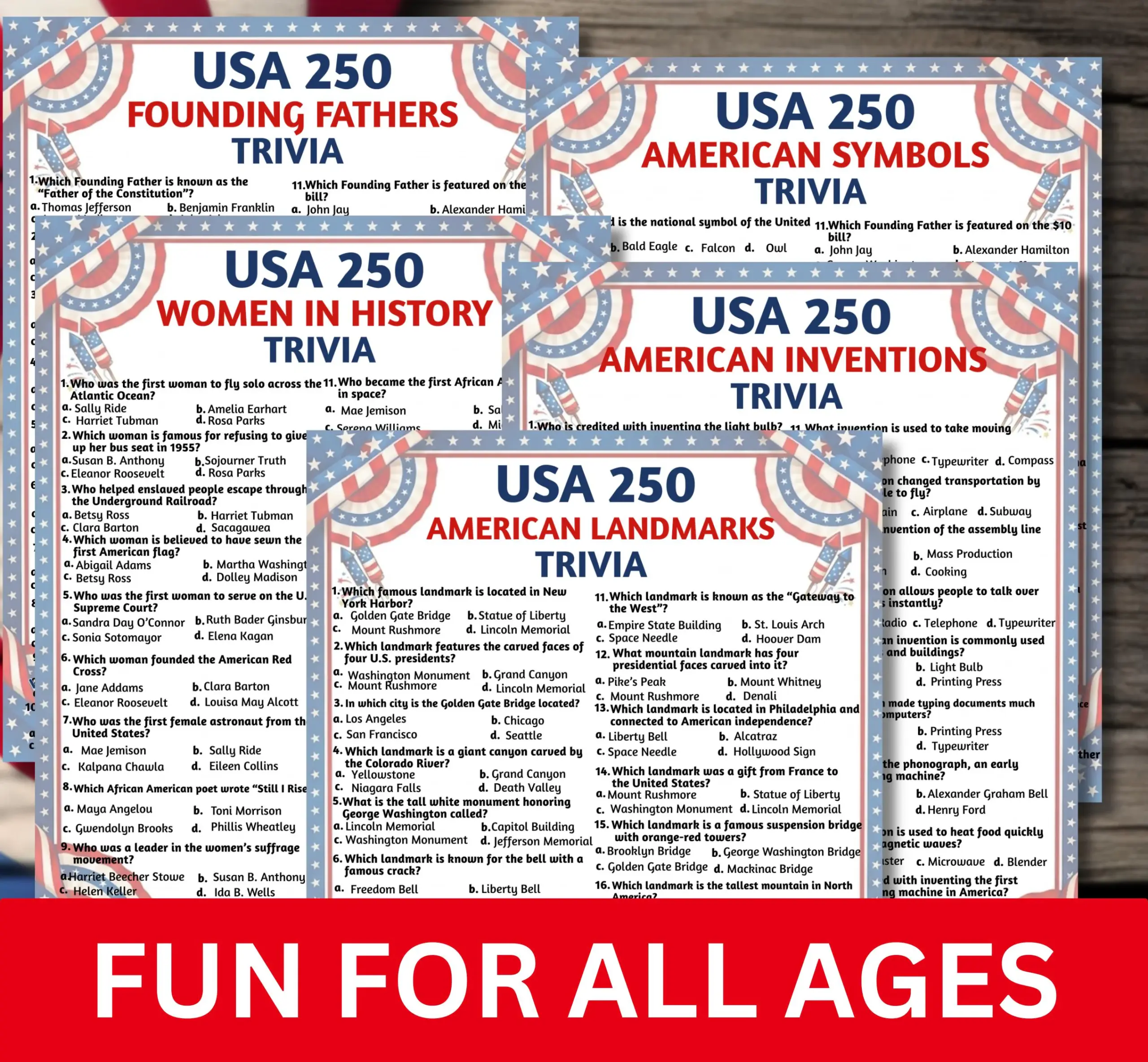 Usa 250 Trivia Game Printable 100