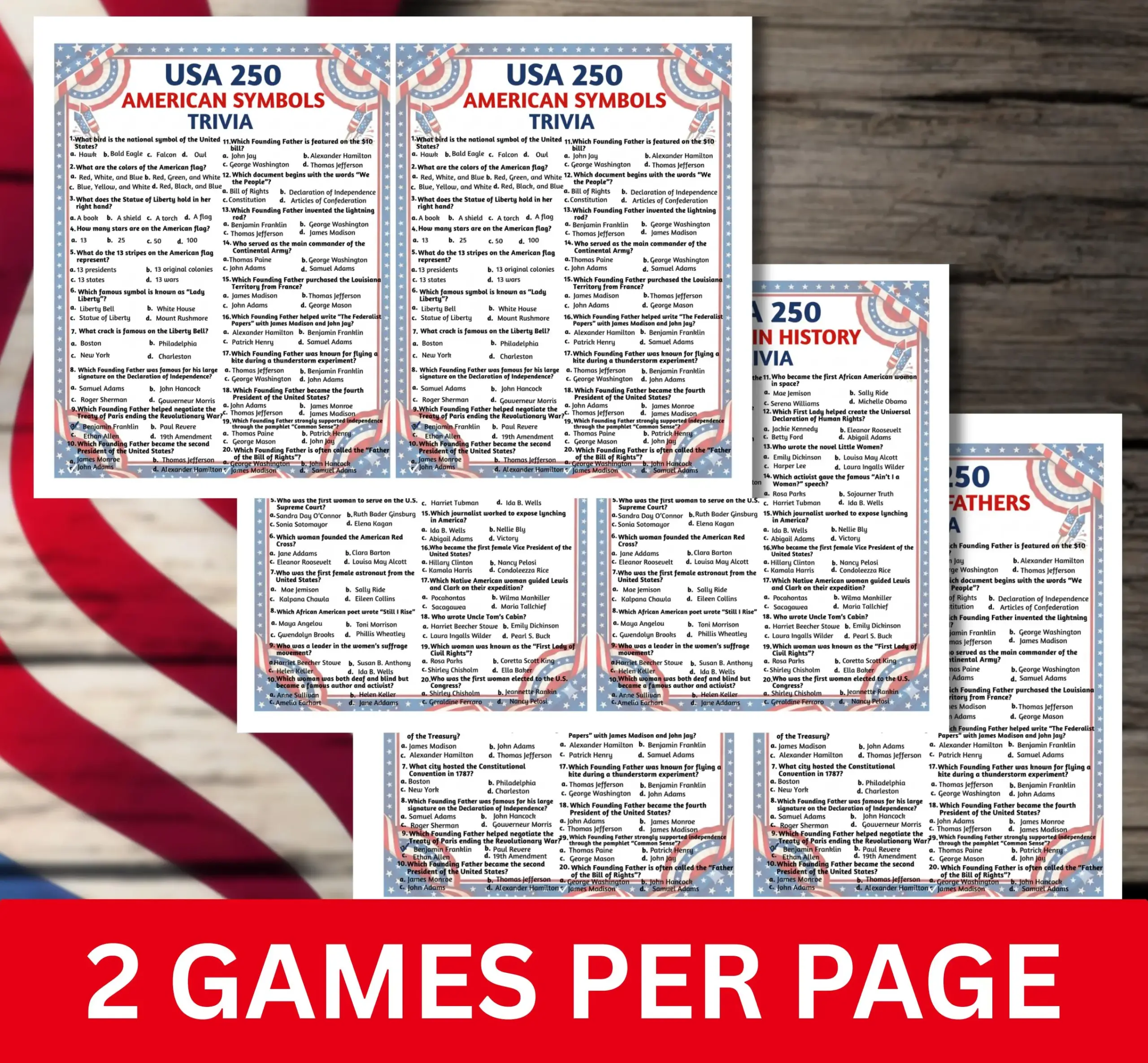 Usa 250 Trivia Game Printable 100