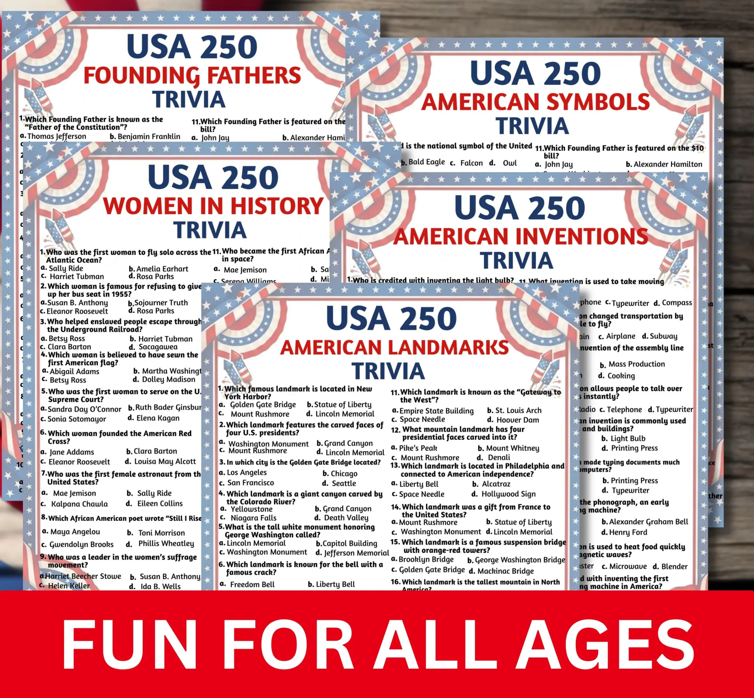 Usa 250 Trivia Game Printable 100