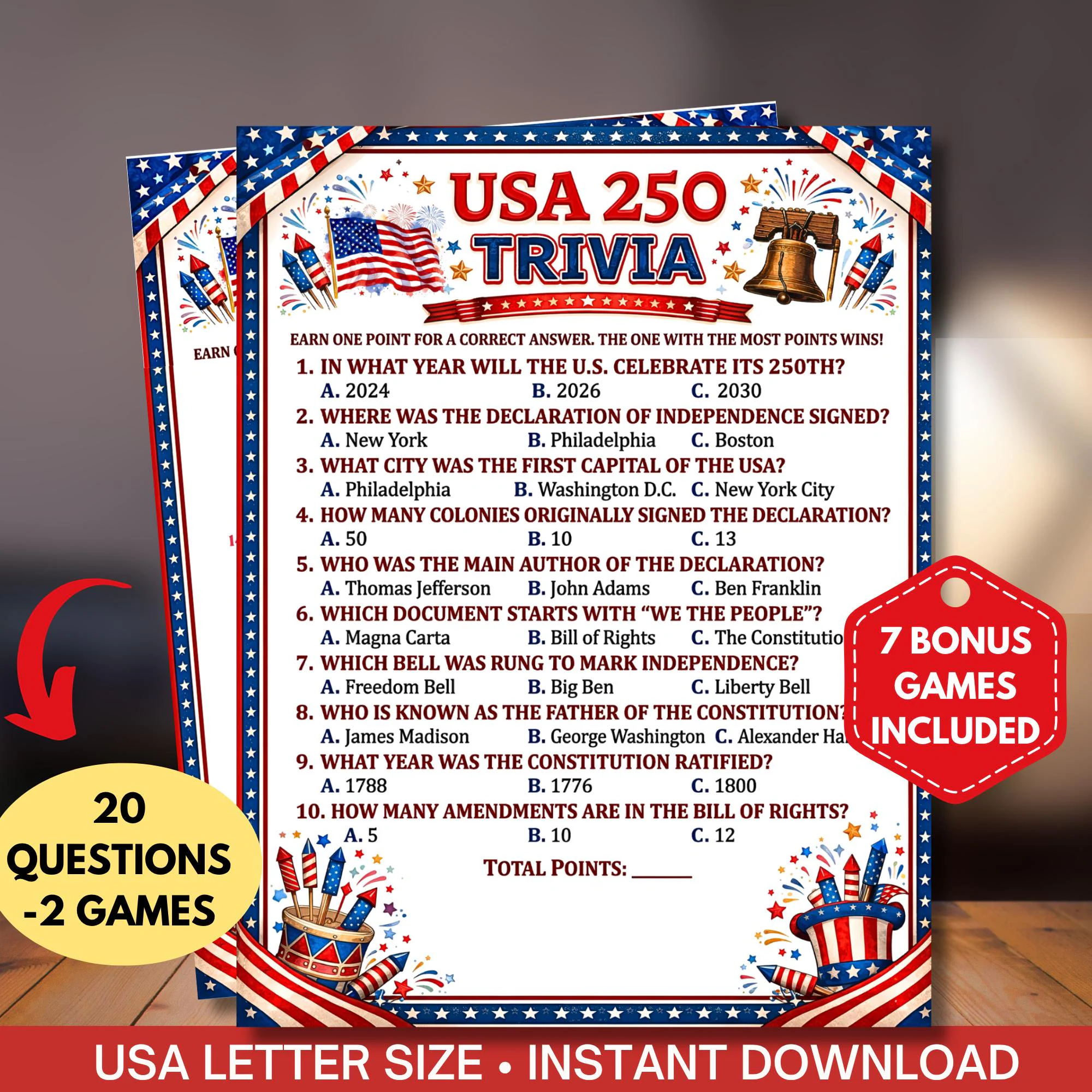 Usa 250th Anniversary Trivia Game Usa 250th Anniversary Trivia Game