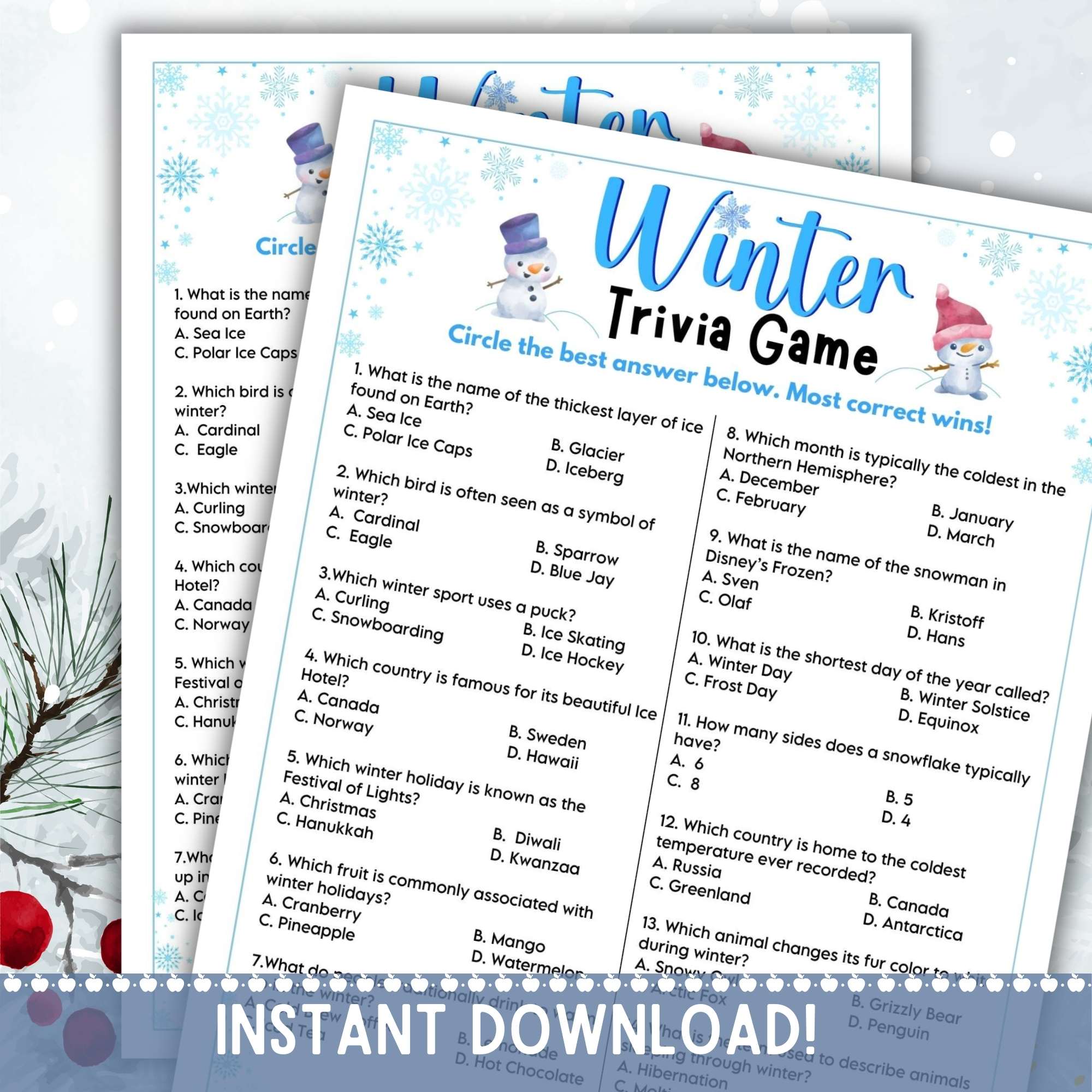 Winter Trivia Game Winter Trivia Game